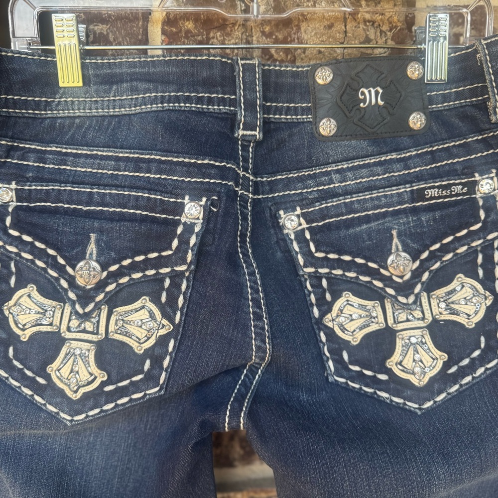 Miss Me Navy Boot Cut Jeans with Silver Embellishments
